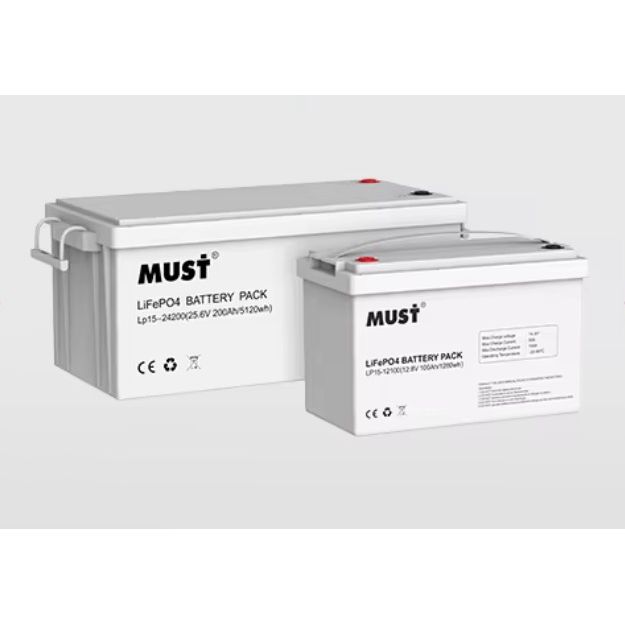 MUST Lithium IRON Phosphate Battery (LiFePO4) LP15-24200, 25.6V, 200AH, 5.12 KwH