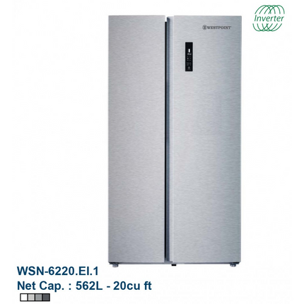 20 Cuft/ 562L No-Frost Side by Side Stainless 2 Doors Refrigerator Westpoint
