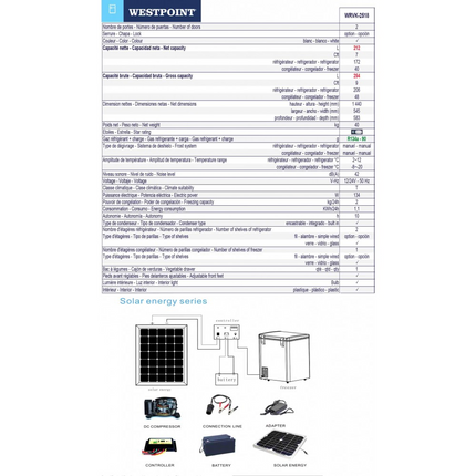 7 Cuft/ 212L Solar Refrigerator White 2 Doors Defrost + Charge Controller Westpoint