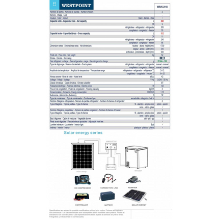 9 Cuft/ 260L Solar Refrigerator White 2 Doors Defrost + Charge Controller Westpoint